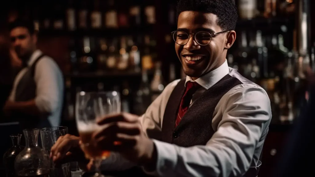 Bartender at a wedding serving alcohol