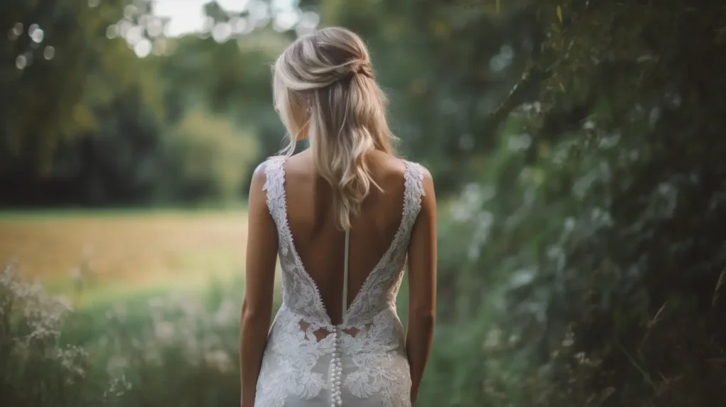 Bride in backless dress which requires special undergarments