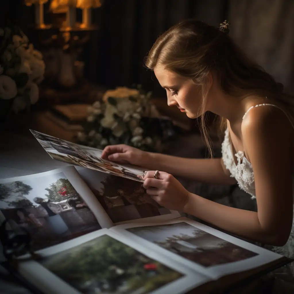 photographer working on wedding album