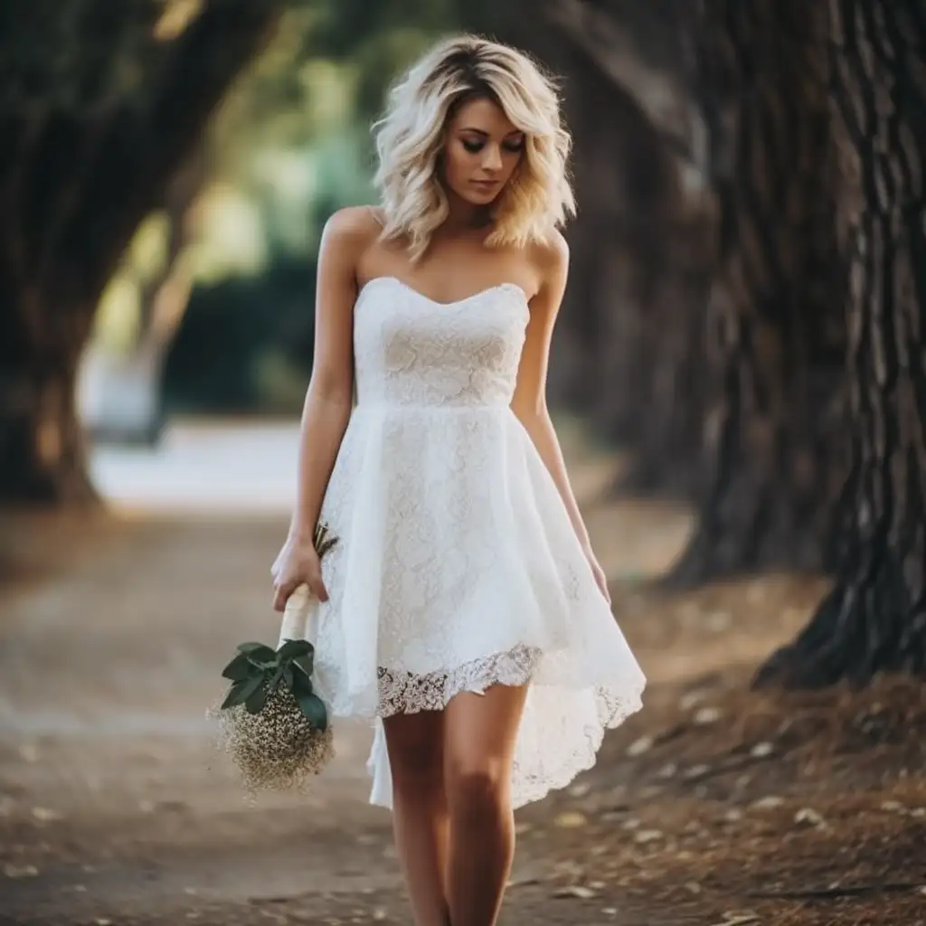 bride wearing short knee length dress