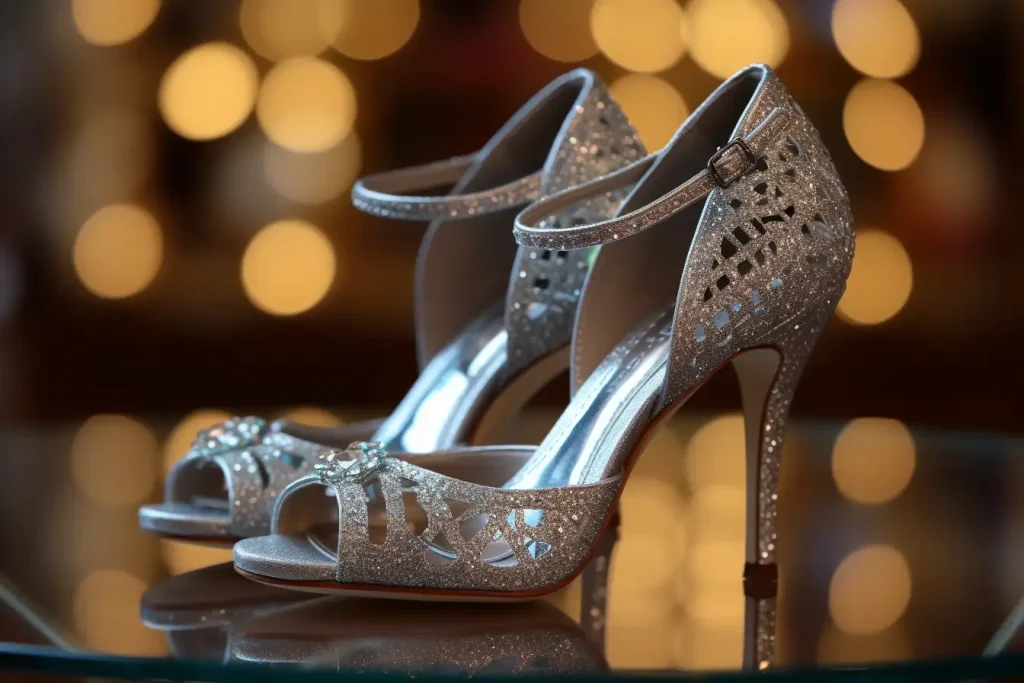 Sparkly shoes to wear with cocktail attire at a wedding