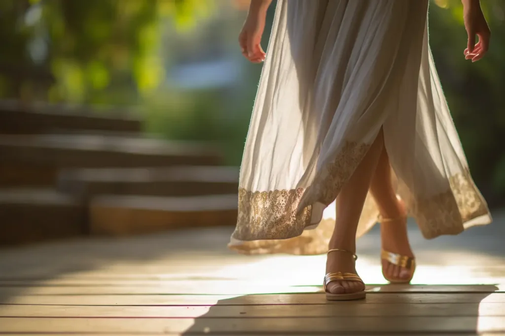 woman wearing a maxi dress and comfy sandals