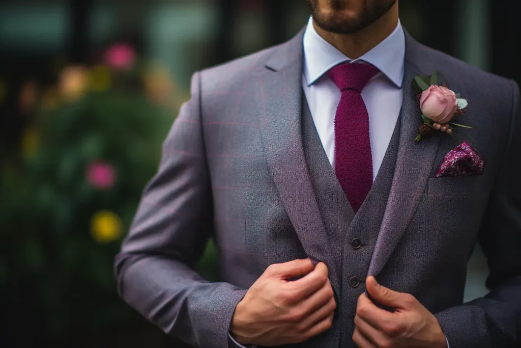 wedding guest in suit with pocked square
