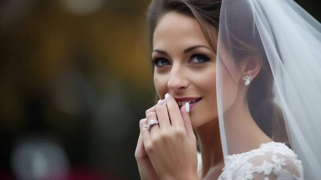 Bride with her hands to her face in case someone objects at her wedding
