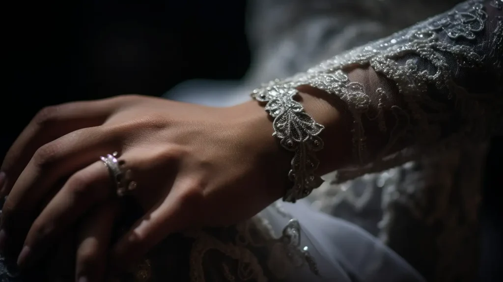 Bride's left hand with wedding ring