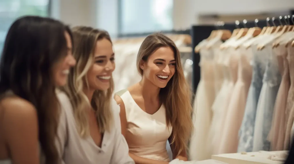 guests supporting bride-to-be while shopping