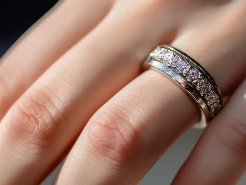 wedding ring on bride's hand