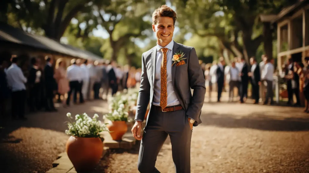man wearing stylish attire for a wedding - what does a guy wear to a wedding?