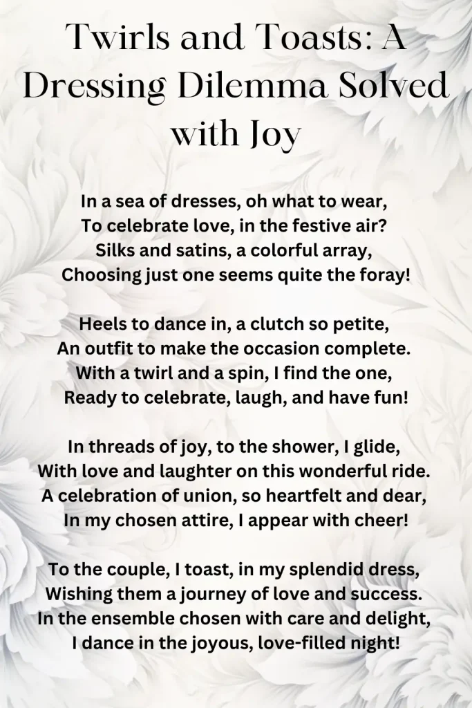 image featuring poem about choosing an outfit for a wedding shower