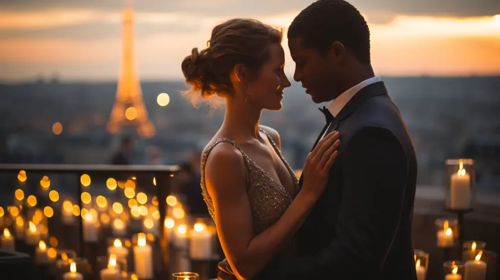 Couple enjoying a rooftop wedding in Paris